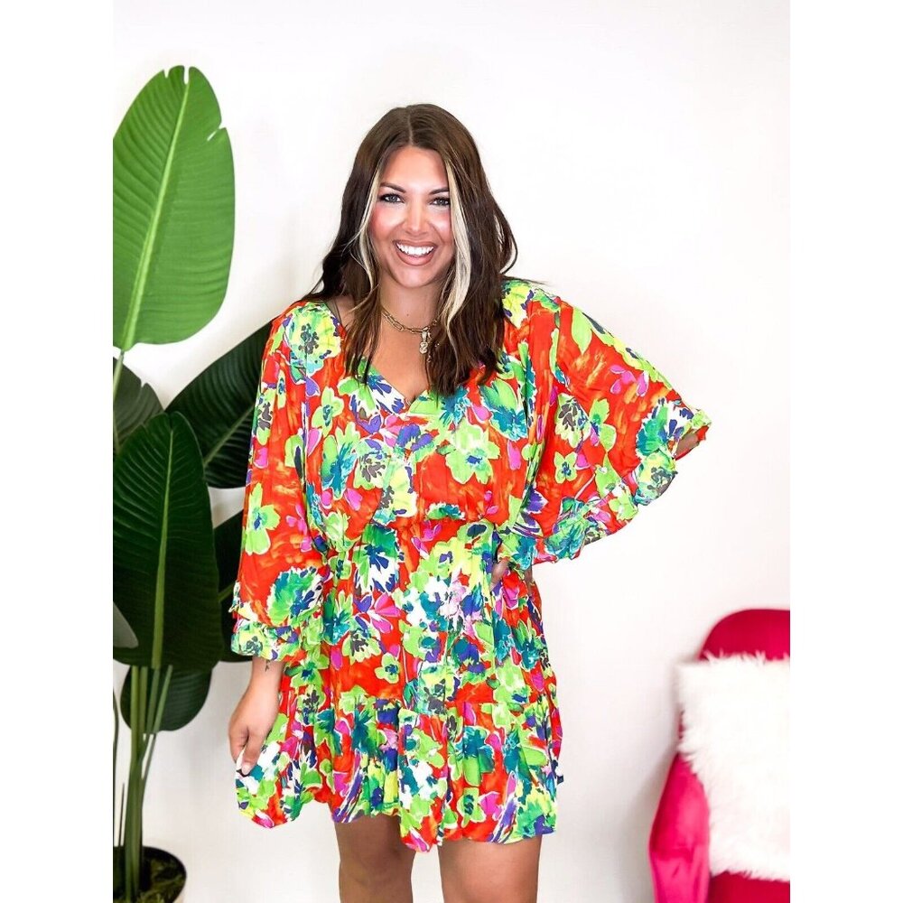 Easel Los Angeles Tropical‎ Vacation Smocked Mini Dress Size Small